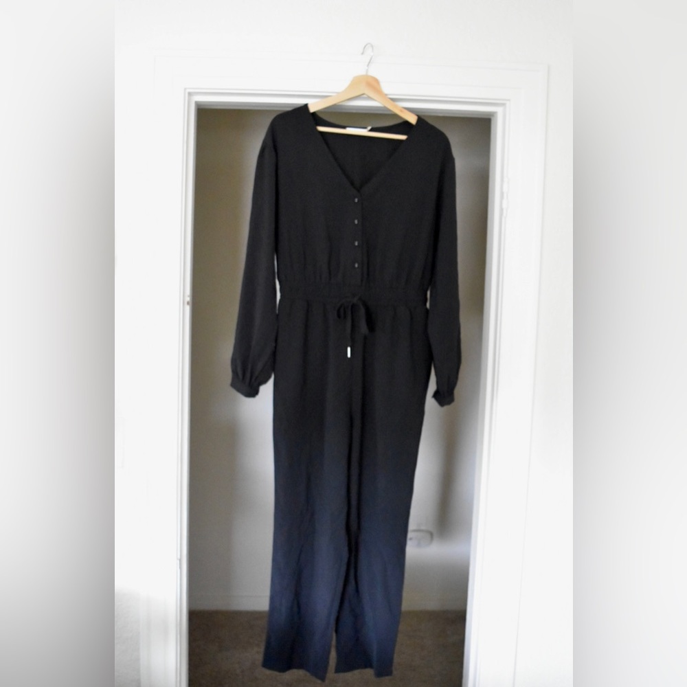 Black Half-Button Jumpsuit